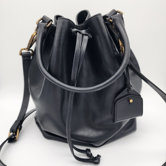 MADEWELL Lafayette Leather Bucket Drawstring Bag Black Large Carryall - Picture 2 of 16